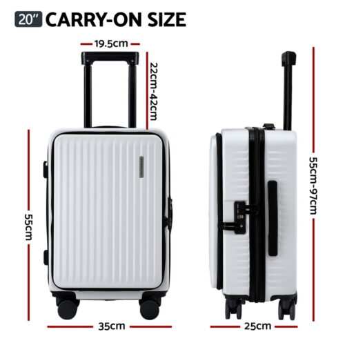 Wanderlite 20" Luggage Suitcase Front Pocket Travel Carry On Dual TSA White - Image 2