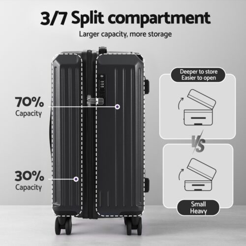 Wanderlite 2pcs Trunk Luggage Suitcase Travel Carry On TSA Lock 12" 20" Black - Image 4