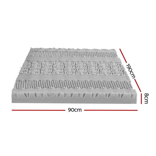 Giselle Bedding 8cm Memory Foam Mattress Topper 7-Zone Graphite Single - Image 2
