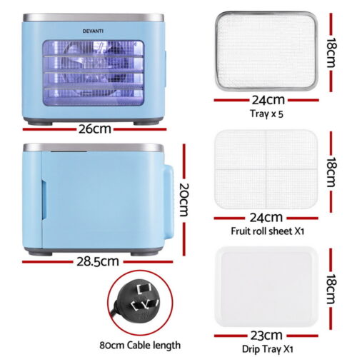 Devanti 5 Trays Food Dehydrator Mini Fruit Dryer 500W - Image 2