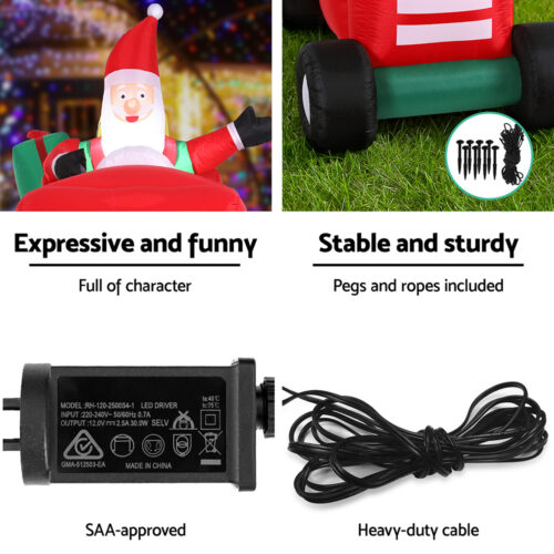 Jingle Jollys Christmas Inflatable Santa Truck 2.6M Length LED Decorations Illuminated - Image 6