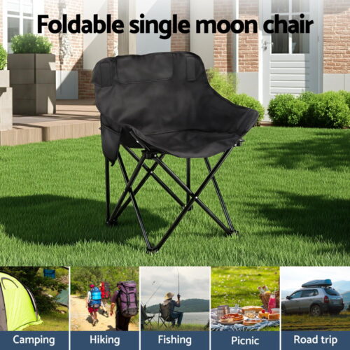 Weisshorn Folding Camping Moon Chair Portable Seat Weight Capacity 120KG Black - Image 4