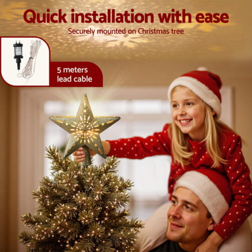 Jingle Jollys Christmas Tree Topper Star Snowflake Projector Party Glitter Gold - Image 5