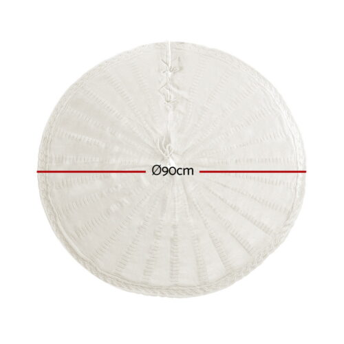 Jingle Jollys Christmas Tree Skirt 90cm Knitted Fabric Xmas Ornament Decor Beige - Image 2