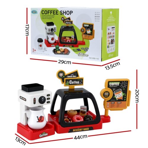 Keezi Kids Pretend Role Play Toy Coffee Shop with Coffee Maker Machine Play Money Food Tea Party Set - Image 3