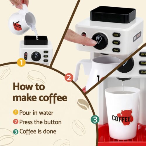 Keezi Kids Pretend Role Play Toy Coffee Shop with Coffee Maker Machine Play Money Food Tea Party Set - Image 6