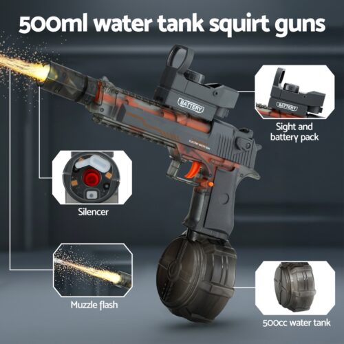 Keezi Kids Adult Electric Water Gun 500ml Water Tank Light Squirt Guns Toys Grey - Image 5