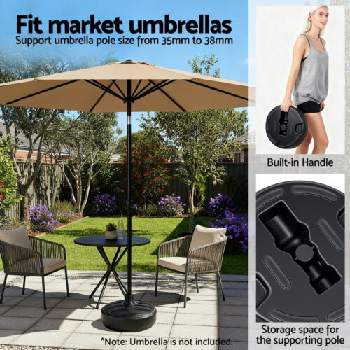 Instahut Outdoor Umbrella Base Weight Round Plastic Pole Holder 35-38mm Beach - Image 5
