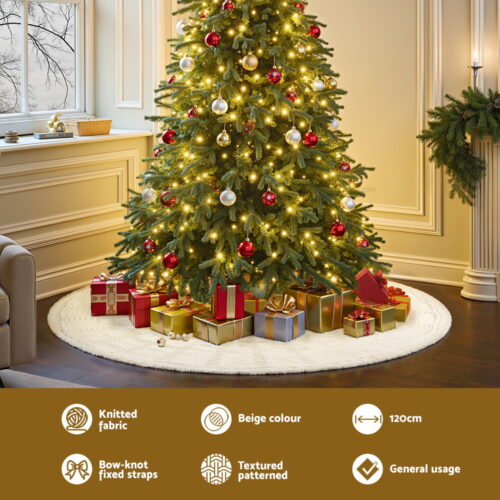 Jingle Jollys Christmas Tree Skirt 120cm Knitted Xmas Tree Ornaments Decor Beige - Image 4