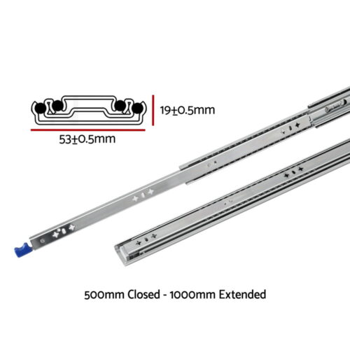 Giantz 2x Drawer Slides Heavy Duty Full Extension Locking 500-1000mm Length - Image 2