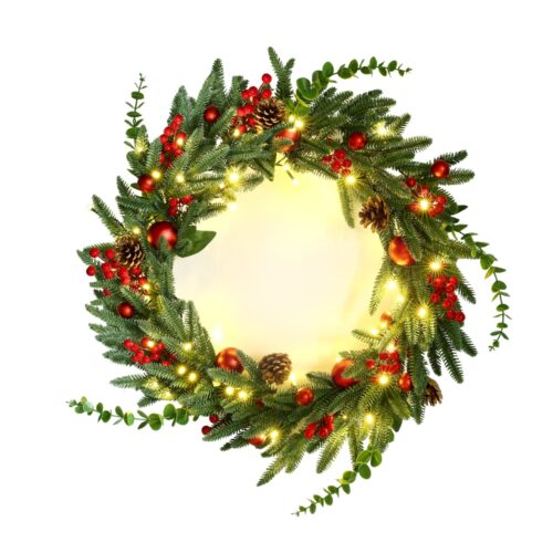 Jingle Jollys Christmas Wreath 60CM LED Garland Berries Pine Cones Party Decor - Image 3