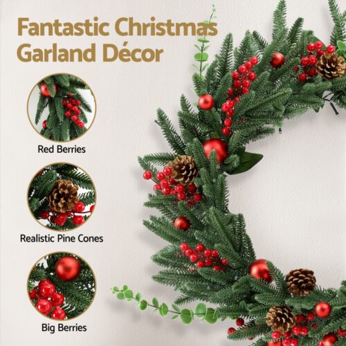 Jingle Jollys Christmas Wreath 60CM LED Garland Berries Pine Cones Party Decor - Image 4