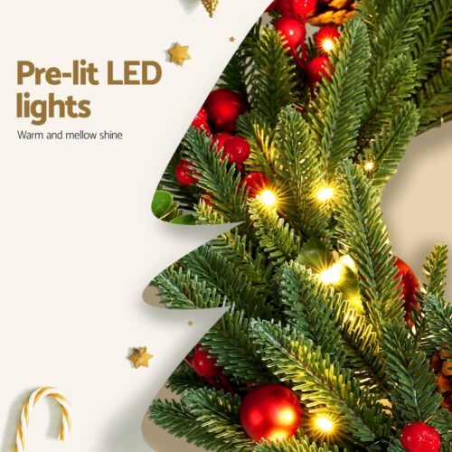 Jingle Jollys Christmas Wreath 60CM LED Garland Berries Pine Cones Party Decor - Image 6