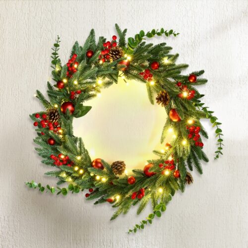 Jingle Jollys Christmas Wreath 60CM LED Garland Berries Pine Cones Party Decor - Image 7