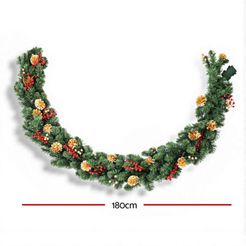 Jingle Jollys 1.8M Christmas Garland Pre-lit LED Pine Cones Berries Xmas Decor - Image 2