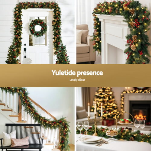 Jingle Jollys 1.8M Christmas Garland Pre-lit LED Pine Cones Berries Xmas Decor - Image 5