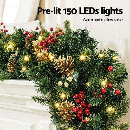 Jingle Jollys 1.8M Christmas Garland Pre-lit LED Pine Cones Berries Xmas Decor - Image 6
