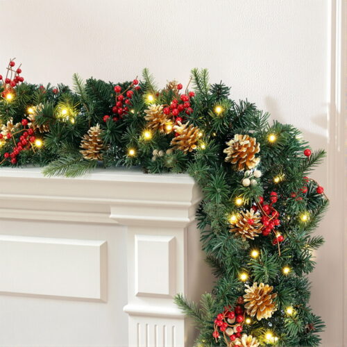 Jingle Jollys 1.8M Christmas Garland Pre-lit LED Pine Cones Berries Xmas Decor - Image 7