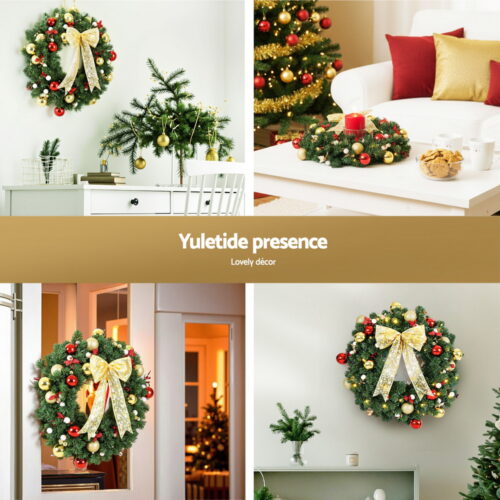 Jingle Jollys Christmas Wreath 60CM LED Garland Berries Bow Baubles Xmas Decor - Image 5