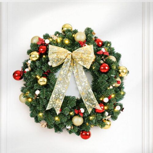 Jingle Jollys Christmas Wreath 60CM LED Garland Berries Bow Baubles Xmas Decor - Image 7