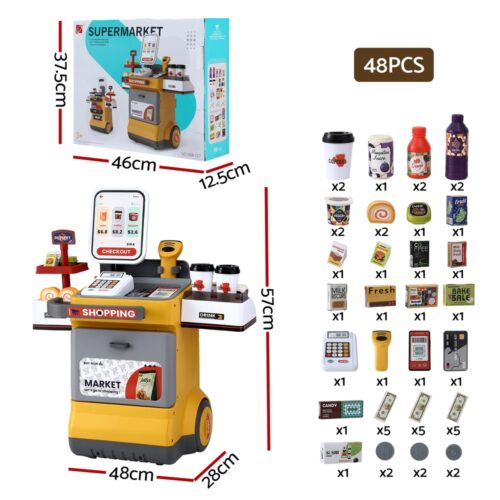 Keezi Kids Pretend Playset Supermarket Shopping Role Play Toy Cash Food 48PCS - Image 3