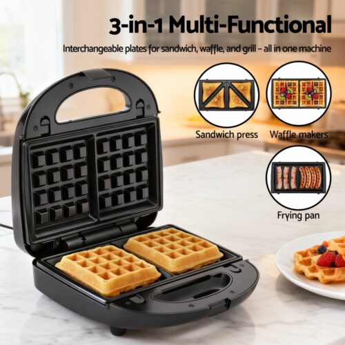 Devanti 3-in-1 Sandwich Press Waffle Maker Panini Press Grill 850W - Image 4