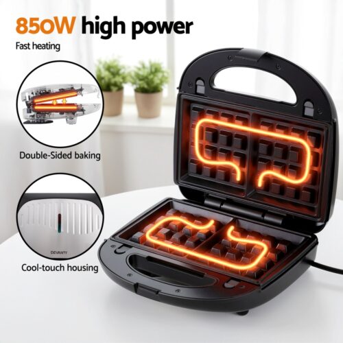 Devanti 3-in-1 Sandwich Press Waffle Maker Panini Press Grill 850W - Image 5