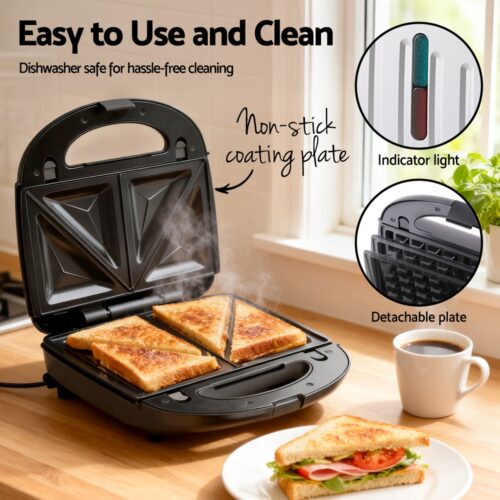 Devanti 3-in-1 Sandwich Press Waffle Maker Panini Press Grill 850W - Image 6