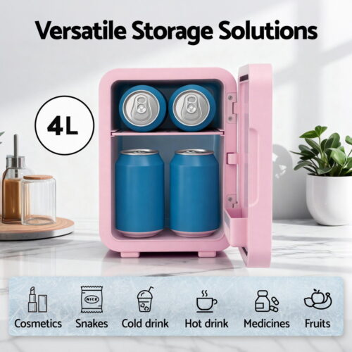Glacio Mini Fridge Skincare Beauty Cooler Warmer LED Mirror 12V 220V Pink 4L - Image 4