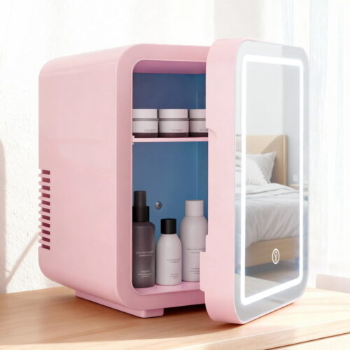 Glacio Mini Fridge Skincare Beauty Cooler Warmer LED Mirror 12V 220V Pink 4L - Image 7