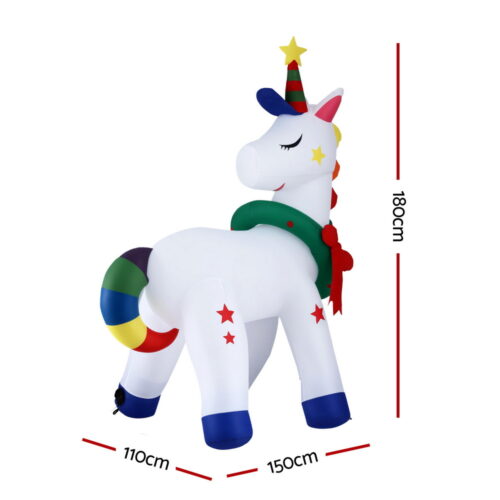 Jingle Jollys Christmas Inflatable Unicorn 1.8M Tall Outdoor Decorations Illuminated - Image 2