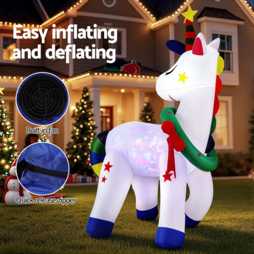 Jingle Jollys Christmas Inflatable Unicorn 1.8M Tall Outdoor Decorations Illuminated - Image 5