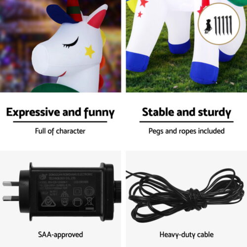 Jingle Jollys Christmas Inflatable Unicorn 1.8M Tall Outdoor Decorations Illuminated - Image 6
