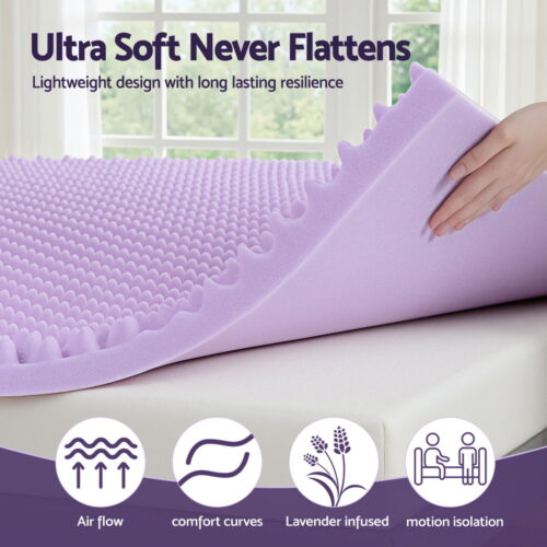 Giselle 5cm Memory Foam Mattress Topper Lavender Infused Egg Crate Pad Mat Single - Image 6