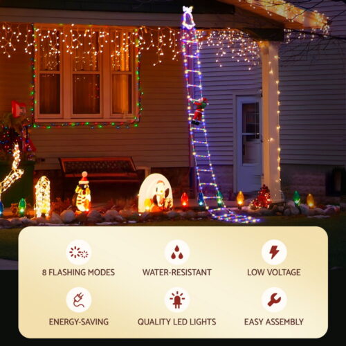 Jingle Jollys 3.5M Christmas Lights 300 LED Ladder Light with Santa Claus Decor - Image 5