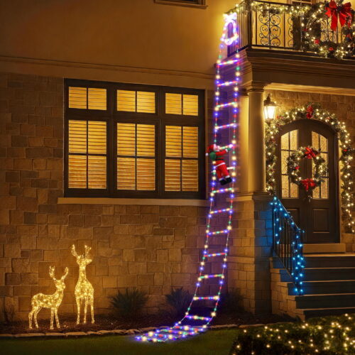 Jingle Jollys 3.5M Christmas Lights 300 LED Ladder Light with Santa Claus Decor - Image 7