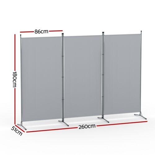 Artiss 3 Panel Room Divider Screen 260x180cm Fabric Grey - Image 2