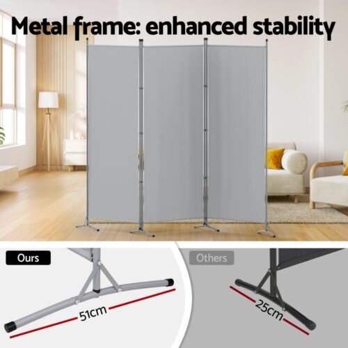 Artiss 3 Panel Room Divider Screen 260x180cm Fabric Grey - Image 4