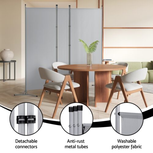 Artiss 3 Panel Room Divider Screen 260x180cm Fabric Grey - Image 5