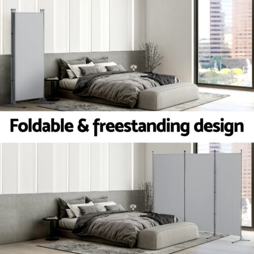Artiss 3 Panel Room Divider Screen 260x180cm Fabric Grey - Image 6