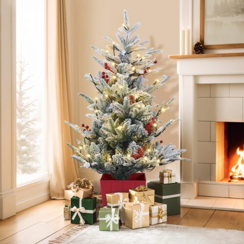 Jingle Jollys Christmas Tree 1M LED Potted Xmas Party Decor Red Barries Flocked - Image 7