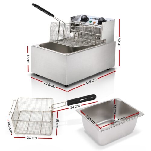 Devanti 10L Electric Commercial Deep Fryer Single Basket 2200W - Image 2