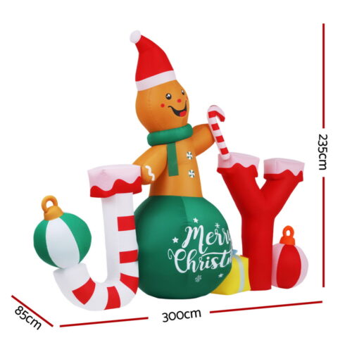 Jingle Jollys Christmas Inflatable Gingerman Joy 3M Long Outdoor Decorations Illuminated - Image 2