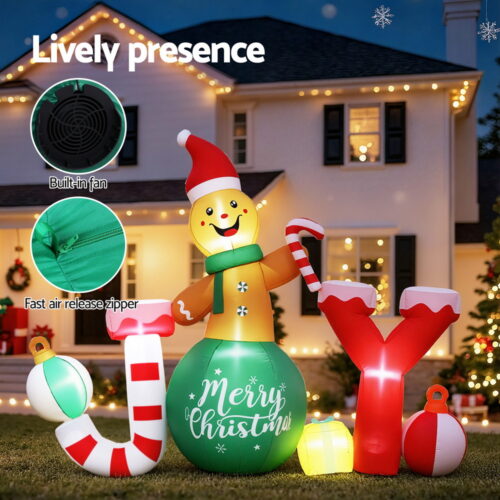 Jingle Jollys Christmas Inflatable Gingerman Joy 3M Long Outdoor Decorations Illuminated - Image 4