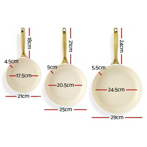 5-star Chef Frying Pan 3PCS Shades Frypan Set Ceramic Coating Multi Colour - Image 2