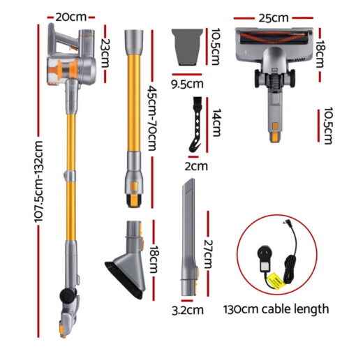 Devanti 300W Stick Vacuum Cleaner Cordless Self-Standing Golden - Image 3