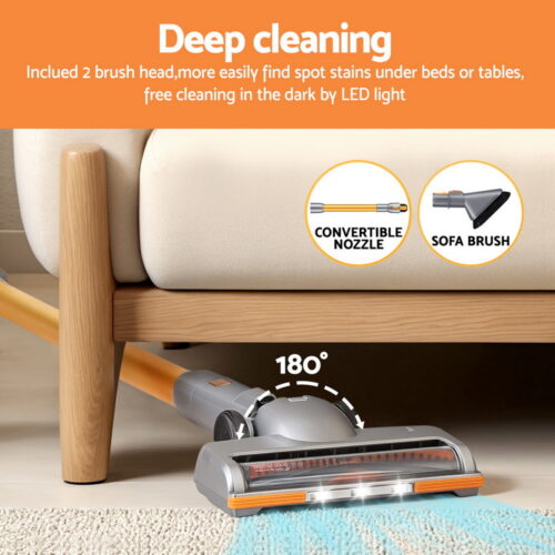 Devanti 300W Stick Vacuum Cleaner Cordless Self-Standing Golden - Image 6