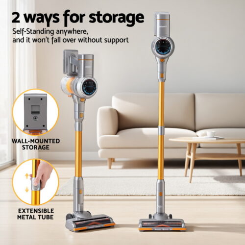 Devanti 300W Stick Vacuum Cleaner Cordless Self-Standing Golden - Image 7