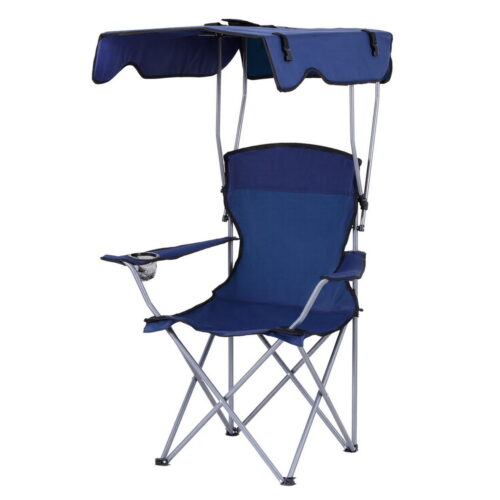Weisshorn Camping Chair With Canopy Folding Outdoor Portable Seat Lightweight Beach Picnic Fishing Capacity 120KG Navy Blue - Image 2