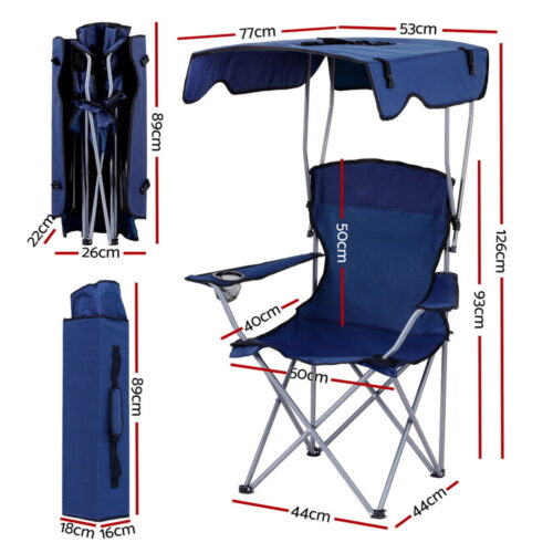 Weisshorn Camping Chair With Canopy Folding Outdoor Portable Seat Lightweight Beach Picnic Fishing Capacity 120KG Navy Blue - Image 3